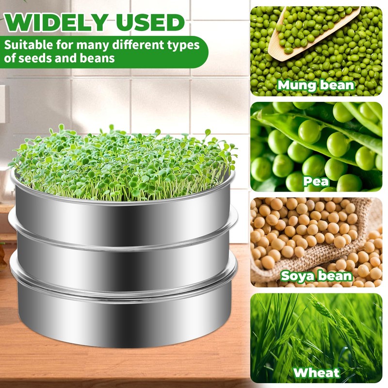 Abizarch 8.6" Sprouts Growing Kit, Stainless Steel Sprouting Kit, 3-Tier