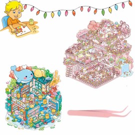 2 Set 3D Sticker Scene, Sticker Therapy, 3D House Sticker, Cartoon House Landscaping Stickers, Cute Cartoon Scene Sticker, Fun Stacking Scene Stickers with Tweezers, Giant Sticker Set