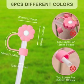Amrules 6Pcs Straw Covers Cap Toppers, 0.4in /10mm Straws Cap for 20&30&40oz Tumbler Drinking Cup with Handle, Reusable Cute Silicone Tips Lids Protectors for Water Bottle Accessories, Flower Shape