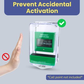 SecureMyDoor Call Point Cover Protector Stopper with Sounder Alarm | Surface or Flush Mount | Red & Green Colour Messages | Emergency Exit Release Cover with Lift Motion