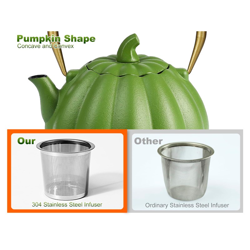 VICSKY Pumpkin Cast Iron Teapot (40 oz/1200 ml), Cute Natural