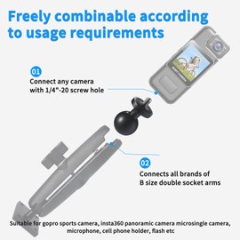 Universal Aluminum 1" Ball Adapter with 1/4"-20 Threaded Stud, Compatible with RAM Mount B Size Double Socket Arm for Digital Cameras, Camcorders, Sports Camera