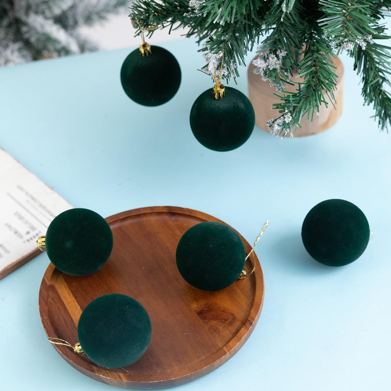 6pcs Velvet Christmas Balls 2.36 Inches Flocked Christmas Hanging Ornaments
