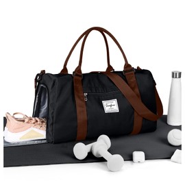 HYC00 Gym Bag Womens Mens Sports Duffle Bag with Shoes Compartment & Wet Pocket, Travel Duffel Bag Overnight Bag for Women Large Holdall Bag Hospital Bag Carry on Bag Hand Luggage Bag,Black Brown
