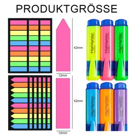 1806 Stück Post It und Textmarker Set, Haftnotizen und Markierstifte für Büro und Schule, Post It Klein und Seitenmarker Selbstklebend, 1800 Klebezettel und 6 Highlighter Pen