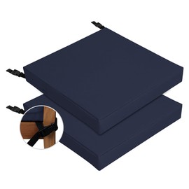 Easy-Going 19x19x3 in 2 Pack Waterproof Outdoor Chair Cushion Non-Slip Patio Garden Couch Seat Cushion with Zipper and Adjustable Straps Navy