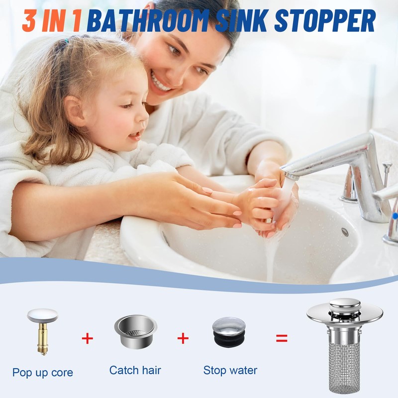 2024 New Pop Up Bathroom Sink Drain Strainer Hair Catcher,