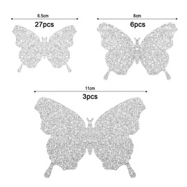 36 Pieces DIY Glitter Butterfly Combination 3D Butterfly Wall Stickers Decals Home Decoration (Glitter Silver)