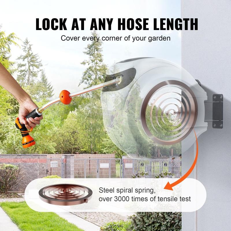 VEVOR Retractable Hose Reel, 65-130FT Garden Water Hose Reel with