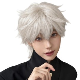 KOME Men's Short Full Wig, Men's Wig, Cosplay, Cool, Natural, Heat Resistant, Disguise, Popular, Fashionable, One Size Fits Most, Net Included, Heat Resistant (Light Gold)