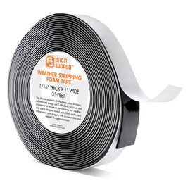 AJ Sign World 1/16in x 1in Weather Stripping Foam Insulation Tape, Doors, Windows, Sliding Door, A/C, Soundproofing, Draft Stopper, Shock Absorption (1/16" T x 1" W x 35 Ft L)