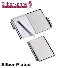 SILBERKANNE Premium Pocket Notepad Silver-Plated (9 x 6 cm) Including Ballpoint Pen & Gift Box - Silver Plated, Elegant Design, Handy