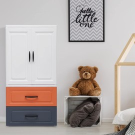 SHOUMANUAL Plastic Drawers Dresser, 43" Tall Storage Cabinet with 2 Drawers & Shelves, Standing Dresser Bedside Furniture, Night Stand End Table Dresser for Bedroom, Playroom, Mixed Colors