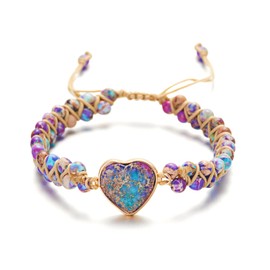 SOPIFY To My Granddaughter Love You Forever Jasper Heart Bracelet form Grandma/Grandpa Adjustable Handmade Jasper Beads Bracelet for Women (Purple-B)