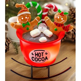 NEROSUN Christmas Gingerbread Man in Rocking Hot Cocoa Cup, Dunking Gingerbread Men in Chocolatey Cocoa Bliss, Resin Vintage Christmas Decoration Table Centerpieces Decor, Christmas Indoor Figurine