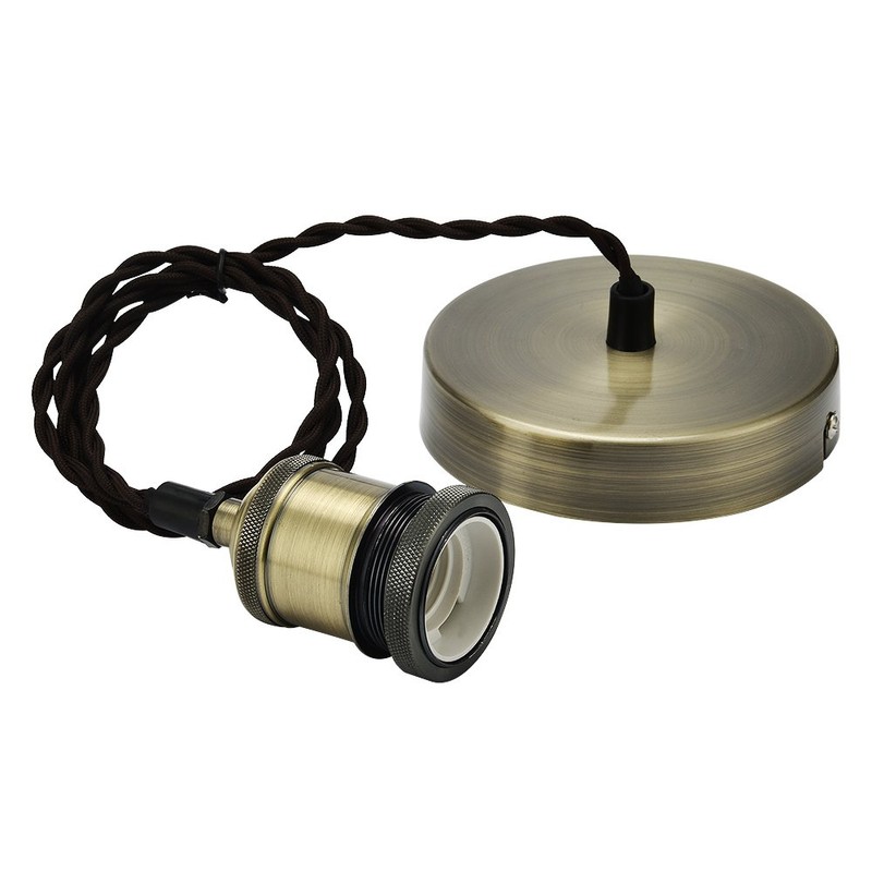 COZZY Vintage Ceiling Pendant Light Fitting, Brown Twisted Braided Flex,E27