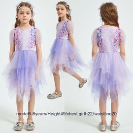 JQGBBOX mermaid dress,mermaid costume for girls,Short-sleeved tulle dress,purple dresses for girls