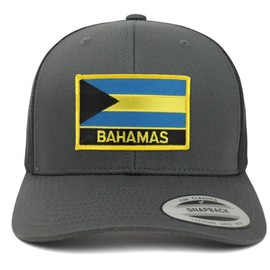 Trendy Apparel Shop Bahamas Flag Patch Retro Trucker Mesh Cap - Charcoal