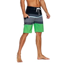 unitop Pantalones cortos de baño con tiras de vacaciones de verano para hombre con cordones, color negro y verde, 30