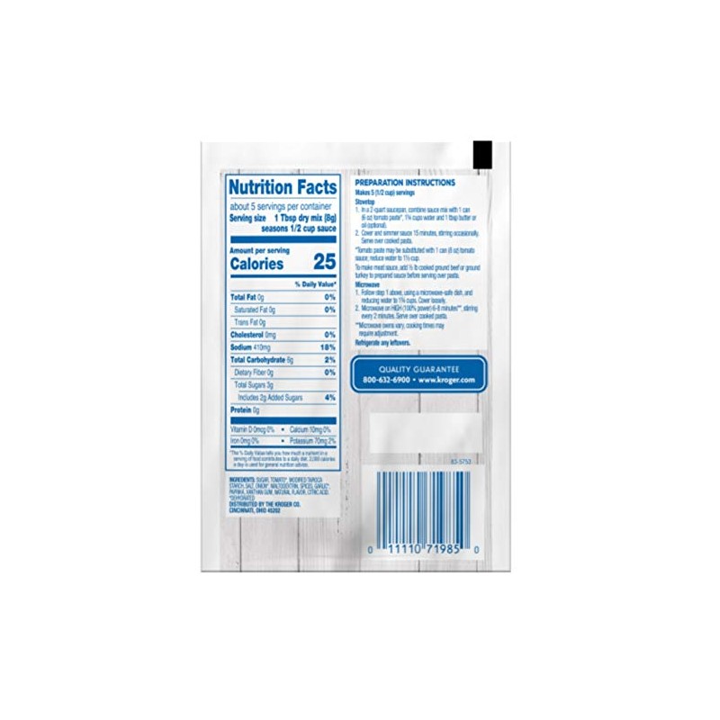 Kroger Thick & Zesty Spaghetti SauceMix Seasoning 1.37 oz. (Pack