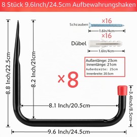 Moundnaik 8 x Wall Mount Hooks 24.5cm Garage Hanger for Ladder Chair Garden Tool Hose Bicycle (22.5cm x 24.5cm)