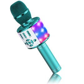 BONAOK Karaoke Microphone Bluetooth, 4 in 1 Wireless Karaoke Microphones, LED Children's Karaoke Microphone Speaker, Home KTV Karaoke Device, Compatible with iOS Android Bluetooth Devices