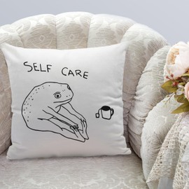 Mental Health Funny Self Care Frog Doing Yoga With Tea Throw Pillow Cover Decor for Home Bedroom Living Room Decor,Frog Gifts for Frog Lovers Yoga Lovers,Mental Health Awareness Gifts,18x18 Inches