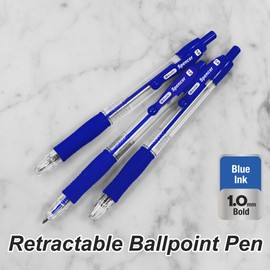 BAZIC Ballpoint Pen Spencer Blue Retractable Pen Soft Barrel Grip Pens, 1.0 mm Bold Point Smooth Writing, for Office School Teacher (4/Pack), 1-Pack