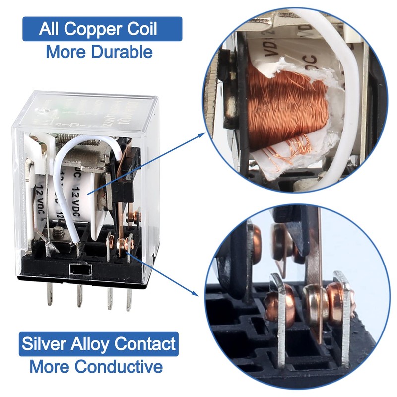 DIANQI 2Pcs 12VDC 8-Pin 5Amp Electromagnetic Power Relay DPDT 2NO+2NC