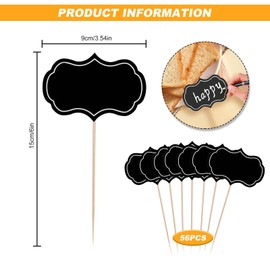 Party Food Labels for Buffet, 56 Pieces Food Label Flags Signs for Party Buffets to Write on Writable Mini Blank Toothpick Flag Black