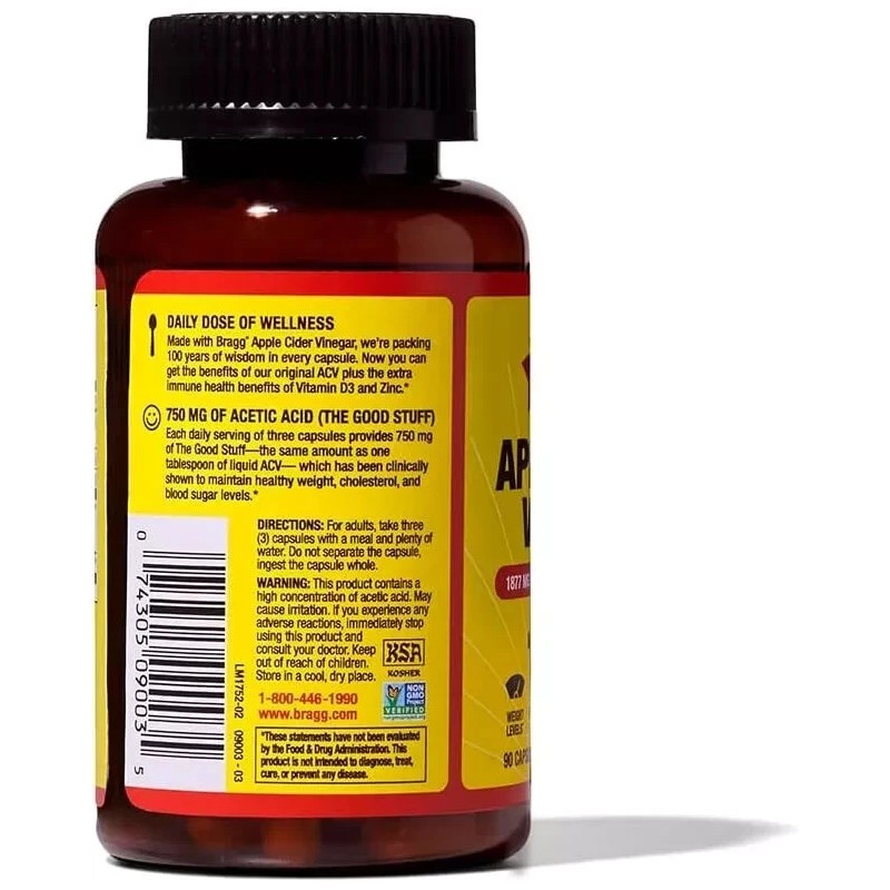 Bragg Apple Cider Vinegar Capsules with Vitamin D and 90