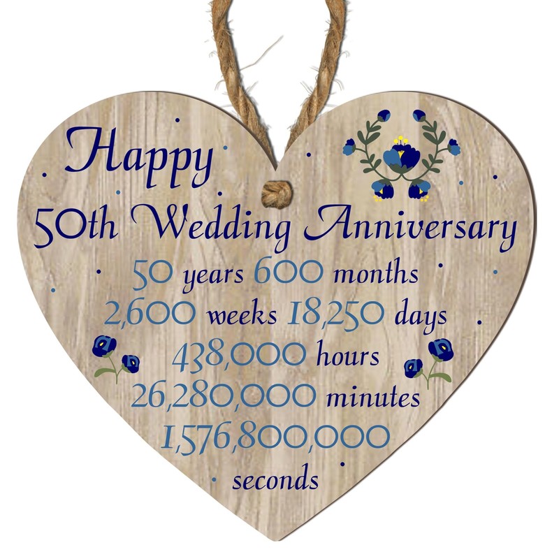 Pixie's Gift 50th Wedding Anniversary" Commemorative Wooden Heart Plaque –