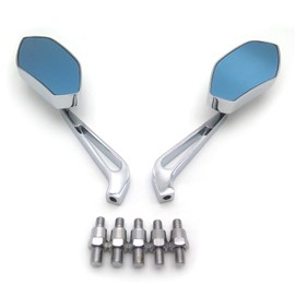 HTTMT MT400-009- Aluminum Chrome Mirrors Compatible With Most Motorcycle With 8mm Or 10mm Clockwise Honda Suzuki Kawasaki Yamaha Harley Handlebar Mount