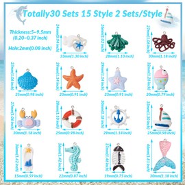 Boutigem 30Pcs Ocean Resin Pendants Carb Fish Seahorse Coral Octopus Starfish Mermaid Tail Sea Boat for Summer Beach jewelry making Decor