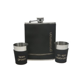 Pavilion Gift Company - Groomsman - 8-ounce Flask & 2-ounce Shot Glass Set, Engraved Groomsmen Flask, Groomsmen Gift For Wedding Favor, Stainless Steel Hip Flask For Liquor With Shot Glasses