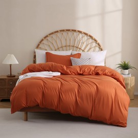 JSD Burnt Orange Duvet Cover Set Twin Size, 2 Piece Microfiber Kids Duvet Cover with Pillow Sham, Zipper Closure, Comforter Not Included