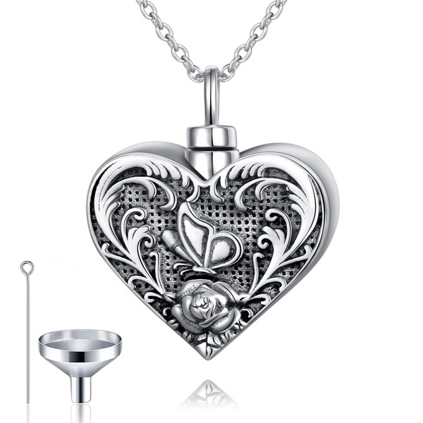 HOOHWE Butterfly Urn Necklace for Ashes Women Men，Sterling Silver Always