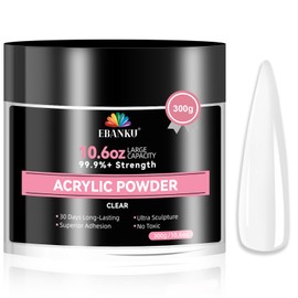 EBANKU 10.6oz Clear Acrylic Powder, Crystal Transparent Acrylic Nail Powder for Nail Extenstion, Nail Carving, Long-Lasting, No Lamp Needed, Professional Nail Powder for French Manicure