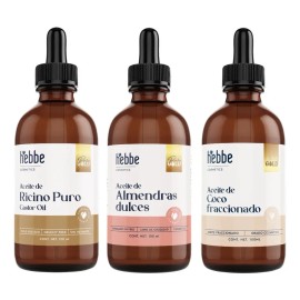 Pack Hebbe Cosmetics Aceite Ricino Almendras Coco Orgánico Puro 300ml