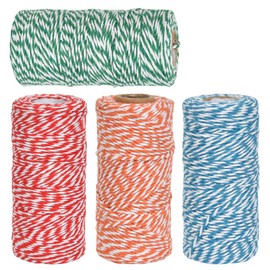 DODUOS 4 Rolls Cotton Cord 100 m x 2 mm, Cotton Twine Craft Cord Christmas Cord Garden Cord Decorative Cord Bakers Yarn for Gift Wrapping, Crafts, Gardening, DIY