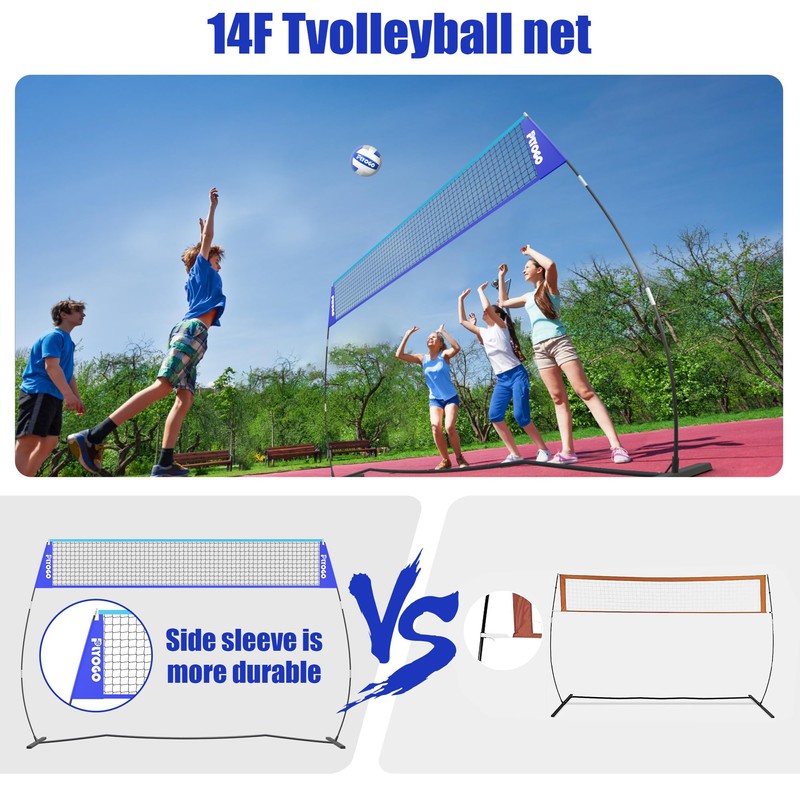 PLYOGO Volleyball Net, 14FT Freestanding Volleyball Net for Backyard, Adjustable
