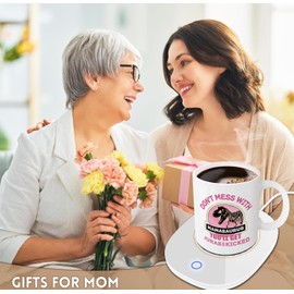 Mom Gifts-Gifts for Mom Mothers Day Mug Warmer Set - Mom Gifts from Daughters Mamasaurus Smart Warmer Thermostat Coaster with Mug, Beverage Warmer Maintain Temperature 120℉-140℉