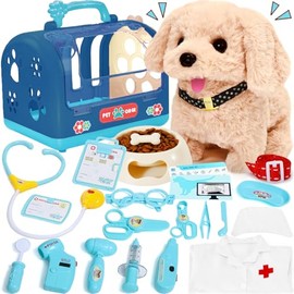 24 Pcs Dog Toys Doctor Kit for Kids, Walking and Barking Electronic Interactive stuffed Puppy Toy with Pretend Playset for Toddlers, Pet Care Veterinarian Toy Set, Girl Role Play Gift for 3-6 Year Old