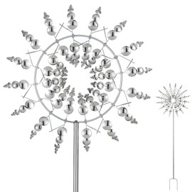 Ease Einzigartige und magische Metall Windmühle, 3D Windbetriebene Kinetische Windrad Garten Metall, 360° Dual Rotors Rostfrei Gartenstecker Windspiel, für Terrasse Rasen und Garten Dekoration