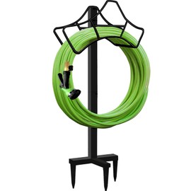 Garbuildman Garden Hose Holder Stand- Outdoor Water Pipe Metal Reel Rack, Shiny Black