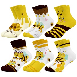 Queenshin Bee Socks Funny Socks For Kids Animal Cartoon Boys Girls Cute Fun Fashion Novelty Soft Cotton Holiday Birthday Gifts 6 Pack