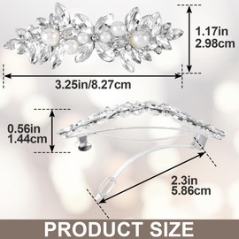 Pndeyo 2pcs Rhinestone Hair Clips for Women, Non-Slip French Flower Bridal Hair Barrettes, Sparkle Crystal Pearl Hair Accessories for Wedding Party Prom Pageant- Silver