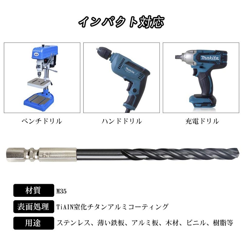 YMJOGGUE HSS-Co M35 Hexagonal Short Drill Bit Set, For Stainless