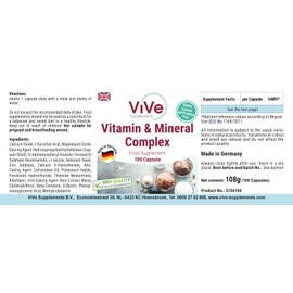 Vitamin & Mineral Complex - 100 Capsules, Multivitamin Preparation for 100 Days, Only 1 Capsule Daily, Quality from Germany ViVe Supplements