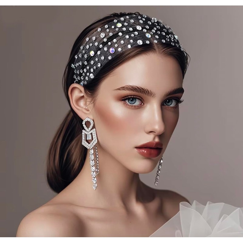 J's select Women's Party Dance Headband, Hair Accessory, Black, Rhinestone